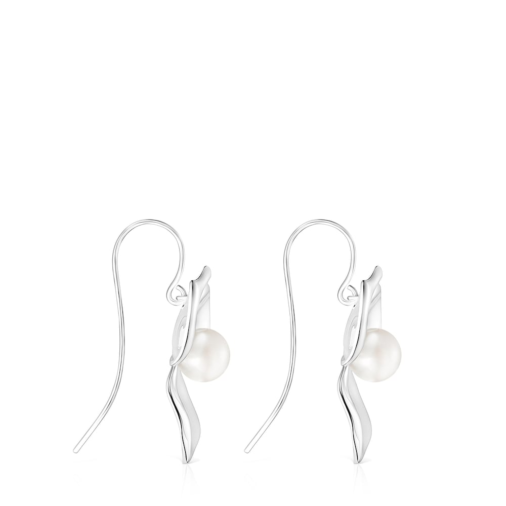 Pendientes grandes flor de plata y perla Fragile Nature image number 1