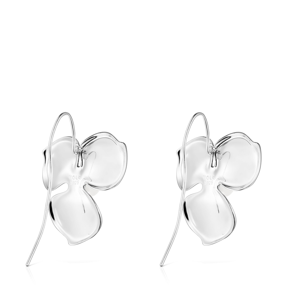 Pendientes grandes flor de plata y perla Fragile Nature image number 2