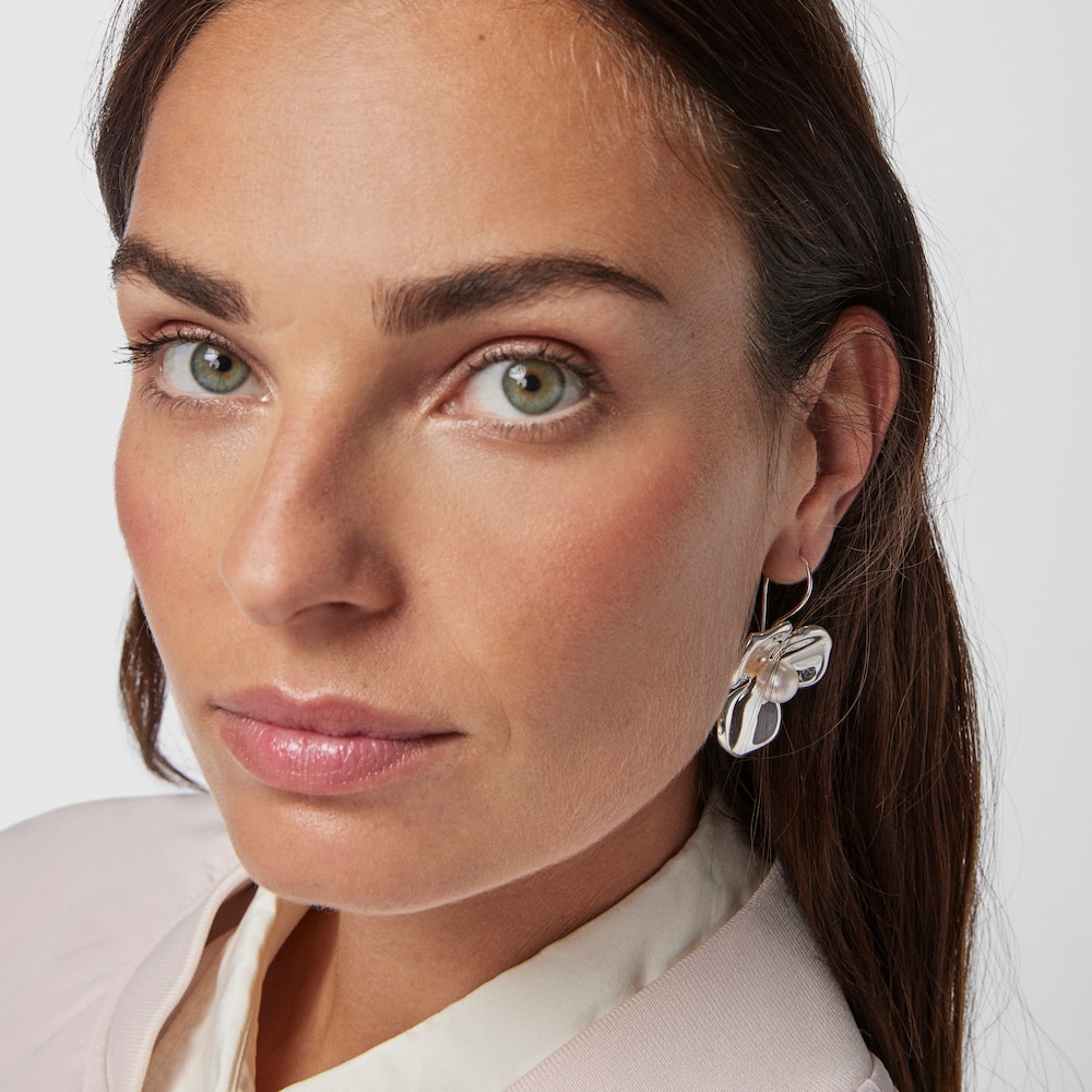 Aretes grandes Fragile Nature flor de plata y perla