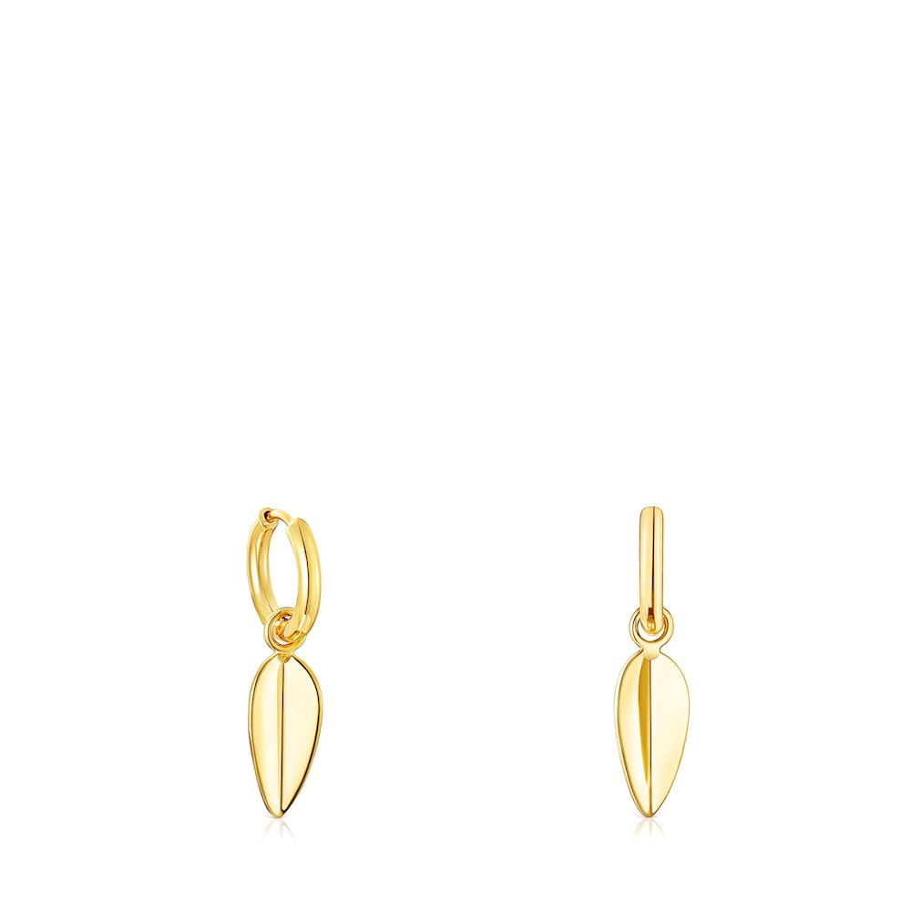 Aretes Fragile Nature hoja con ba&ntilde;o de oro 18 kt sobre plata