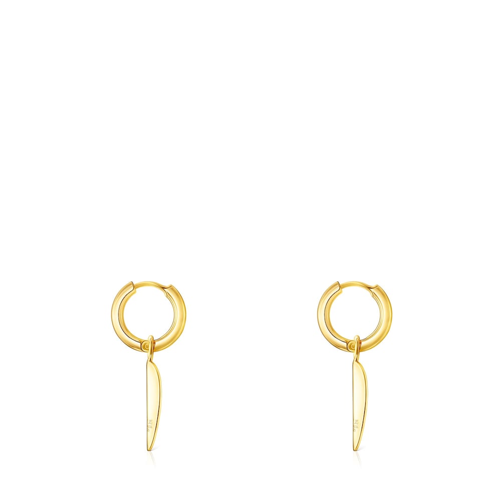 Aretes Fragile Nature hoja con ba&ntilde;o de oro 18 kt sobre plata