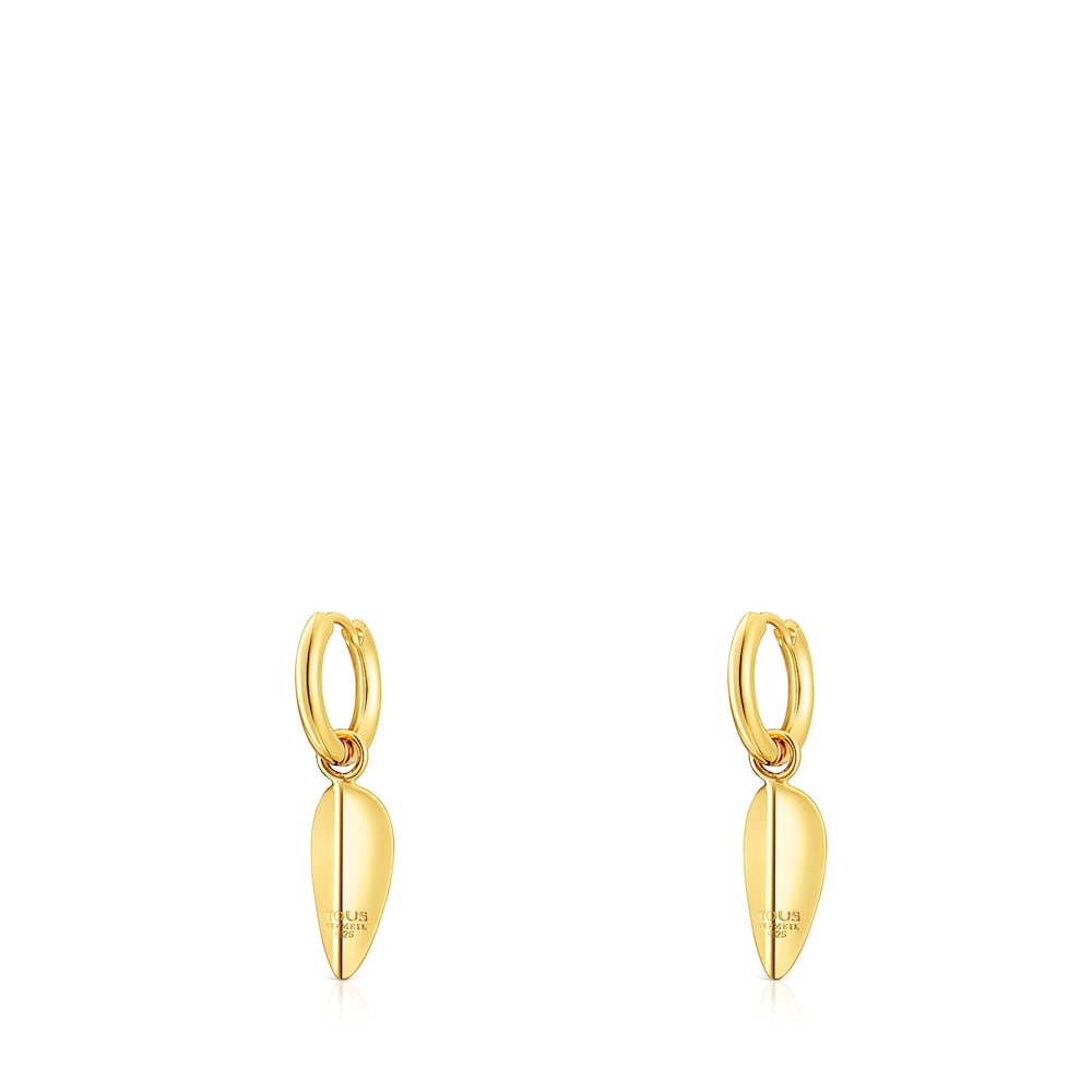 Aretes Fragile Nature hoja con ba&ntilde;o de oro 18 kt sobre plata