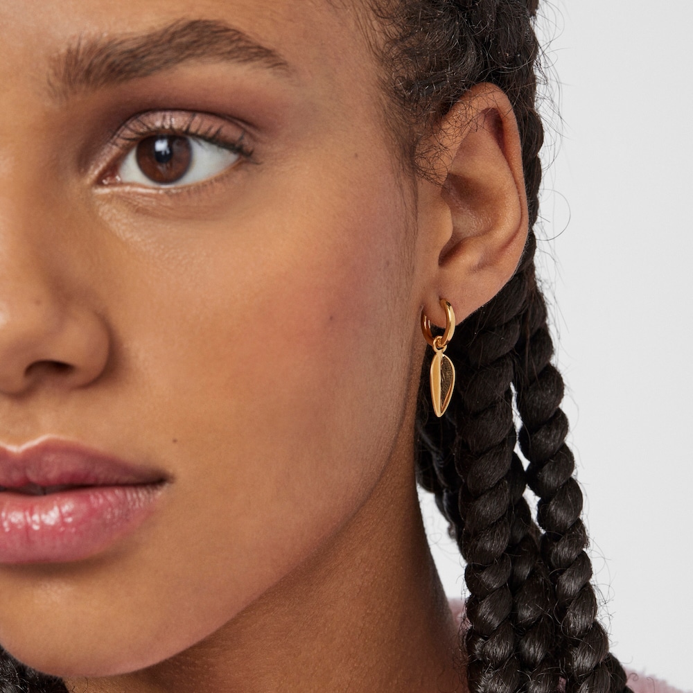 Aretes Fragile Nature hoja con ba&ntilde;o de oro 18 kt sobre plata