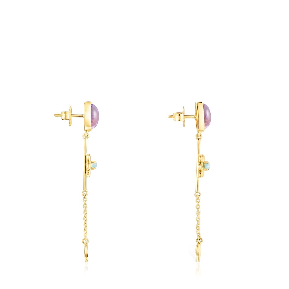 Lange Ohrringe Fragile Nature aus Vermeil-Silber mit Edelsteinen