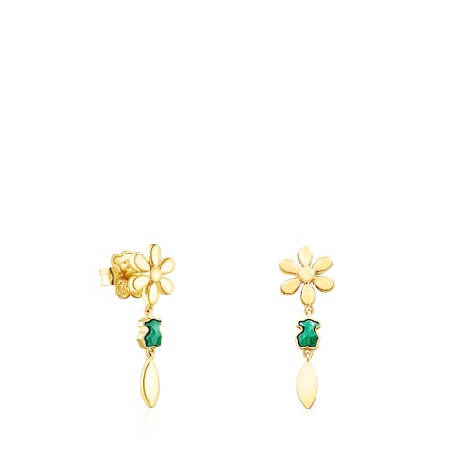 Short Silver Vermeil Fragile Nature Earrings with Malachite image number 0