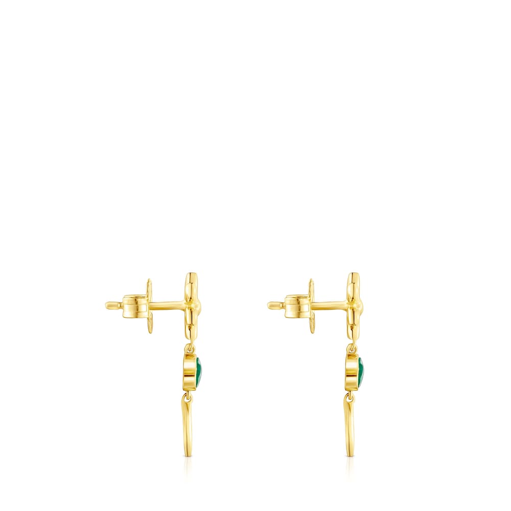 Short 18K gold vermeil Fragile Nature Earrings with Malachite