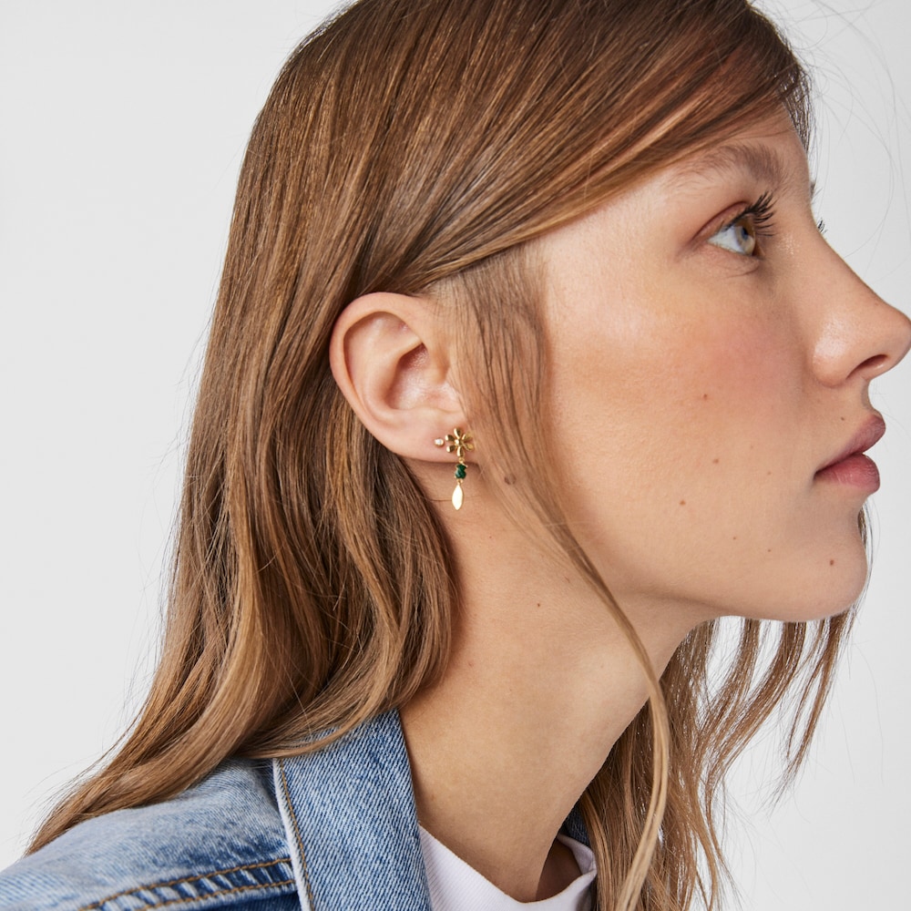 Short 18K gold vermeil Fragile Nature Earrings with Malachite