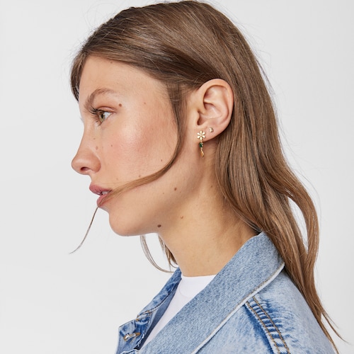 Brincos curtos Fragile Nature em Prata vermeil e Malaquite