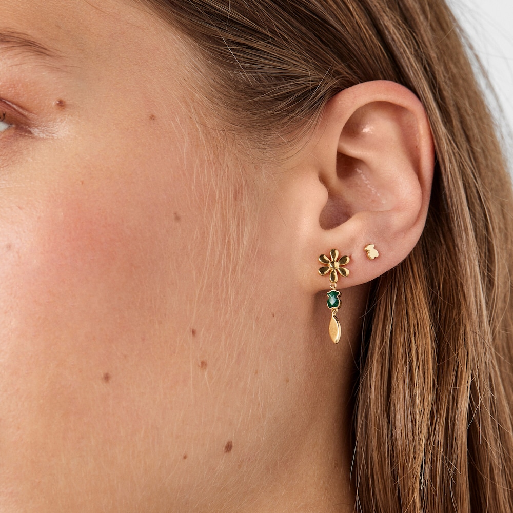 Short 18K gold vermeil Fragile Nature Earrings with Malachite