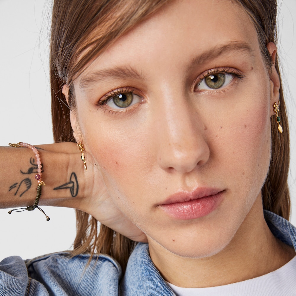 Short 18K gold vermeil Fragile Nature Earrings with Malachite