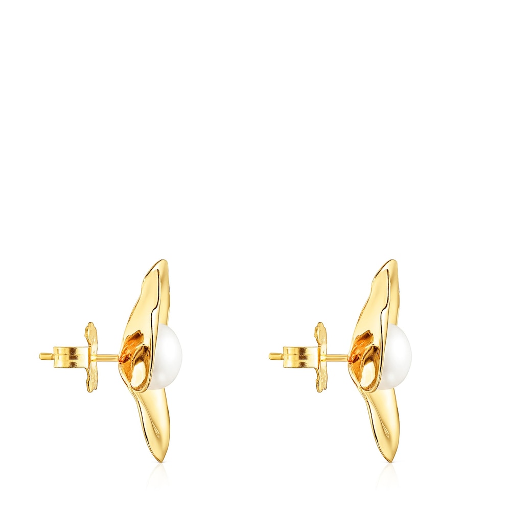 18K gold vermeil Fragile Nature petals Earrings with Pearl