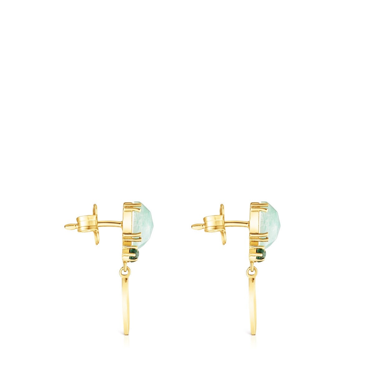 Pendientes con baño de oro 18 kt sobre plata, amazonita y malaquitas Fragile Nature