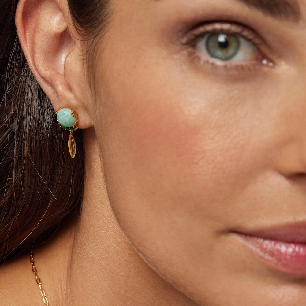 18K gold vermeil Fragile Nature Earrings with Amazonite and Malachite