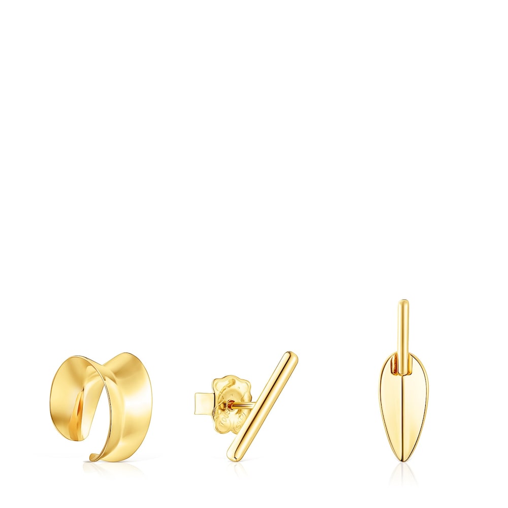 Pack de Aretes Fragile Nature con ba&ntilde;o de oro 18 kt sobre plata
