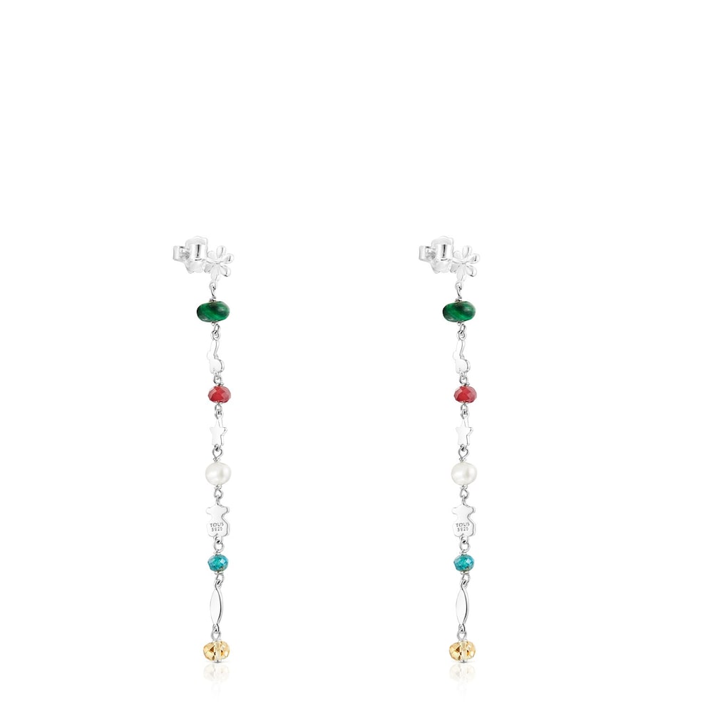 Aretes largos Fragile Nature de plata y gemas