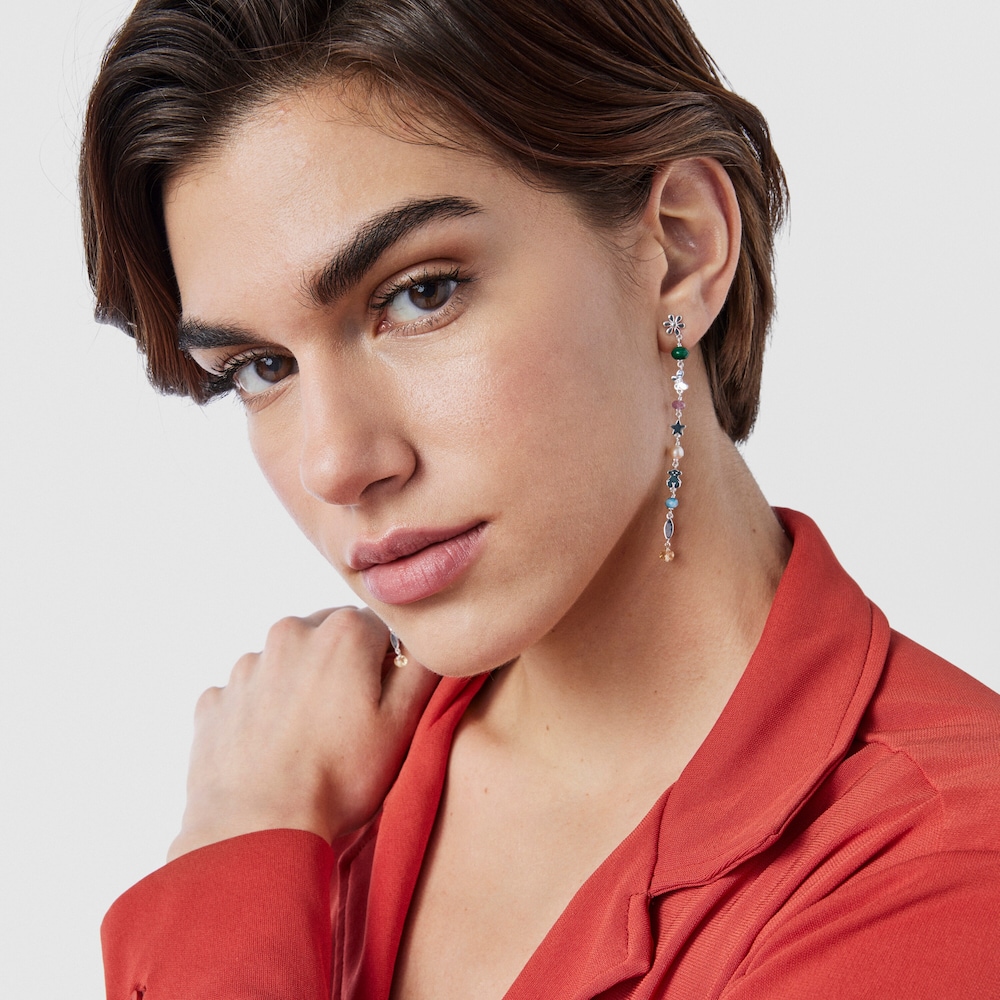Aretes largos Fragile Nature de plata y gemas