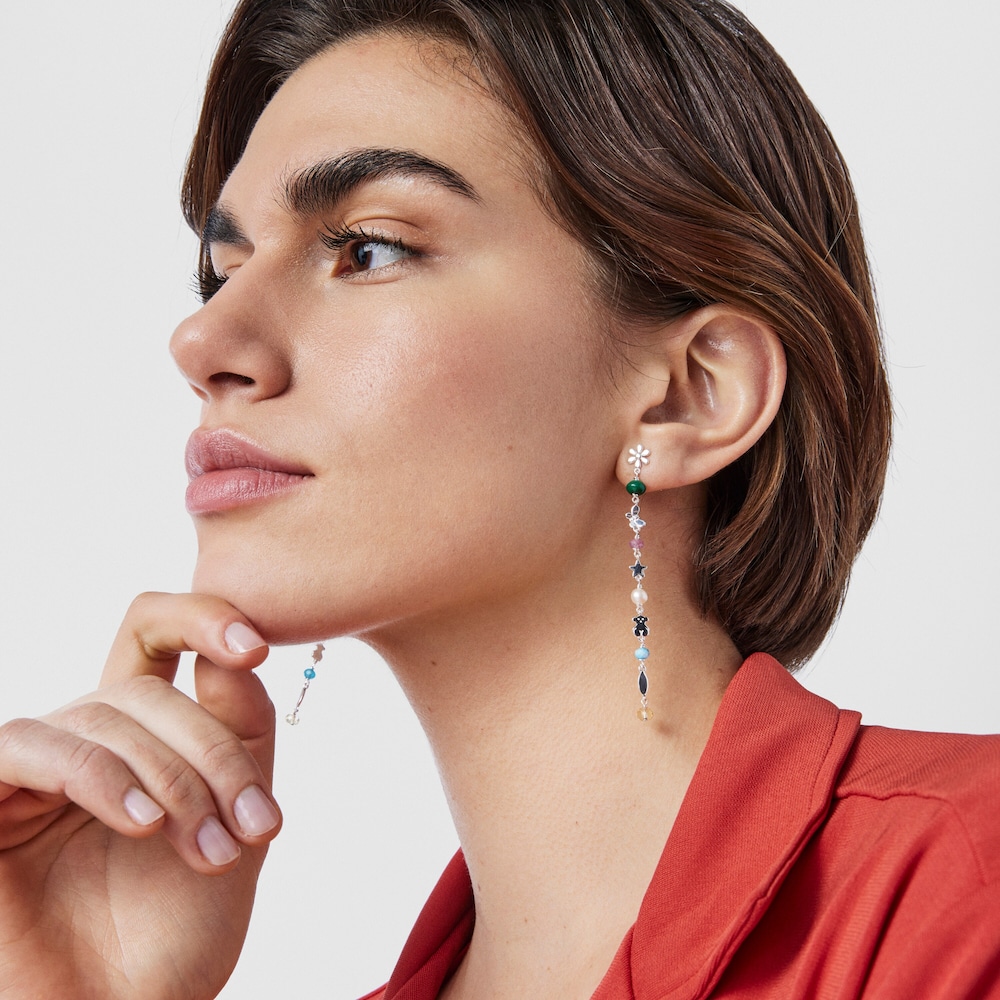 Aretes largos Fragile Nature de plata y gemas