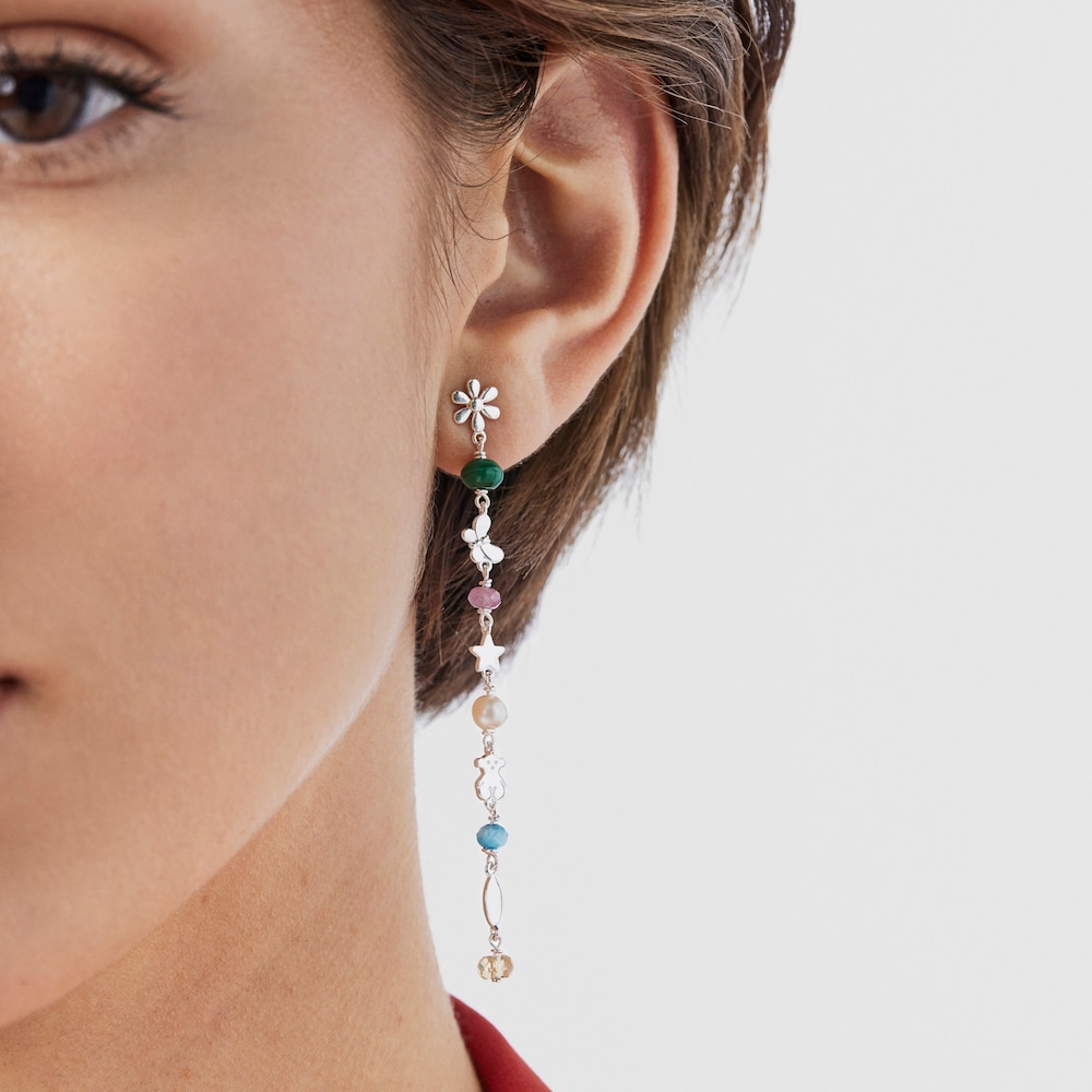 Aretes largos Fragile Nature de plata y gemas