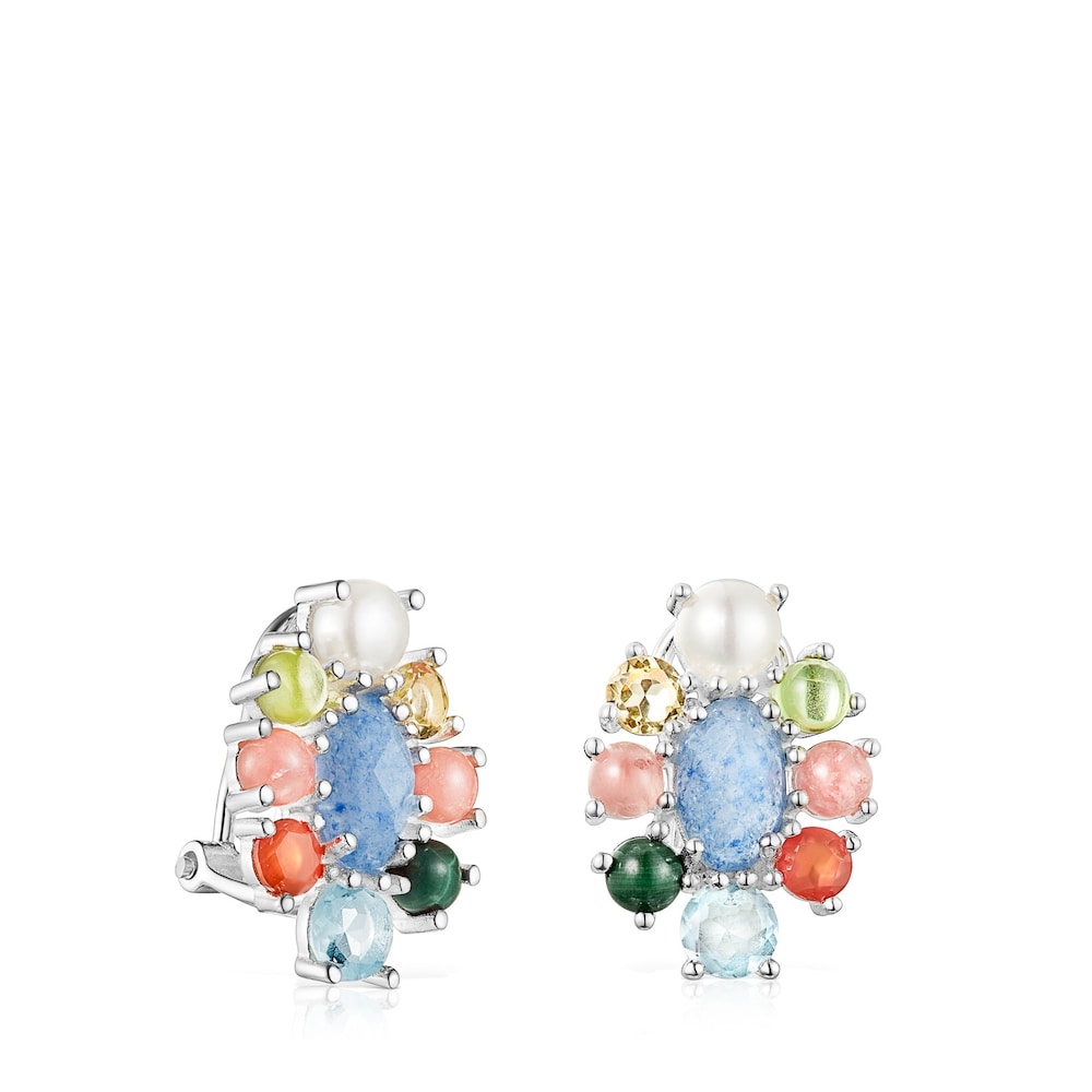Aretes Fragile Nature roset&oacute;n de plata y gemas