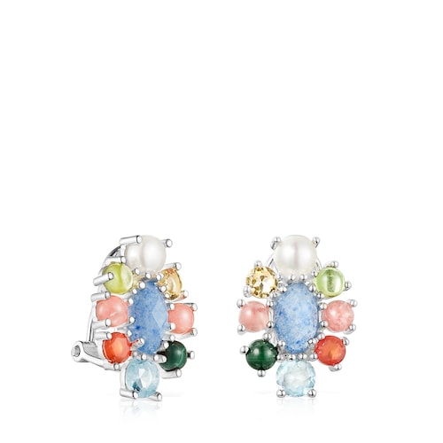 Aretes Fragile Nature roset&oacute;n de plata y gemas
