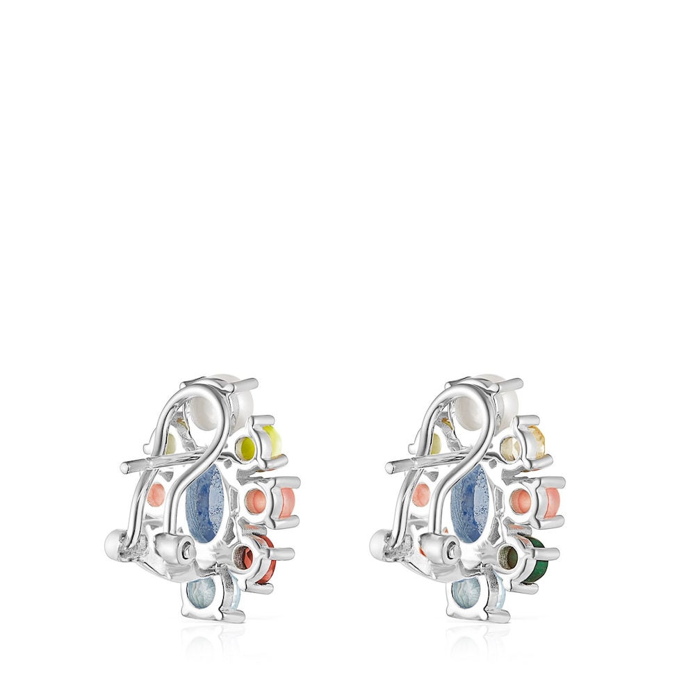 Aretes Fragile Nature roset&oacute;n de plata y gemas