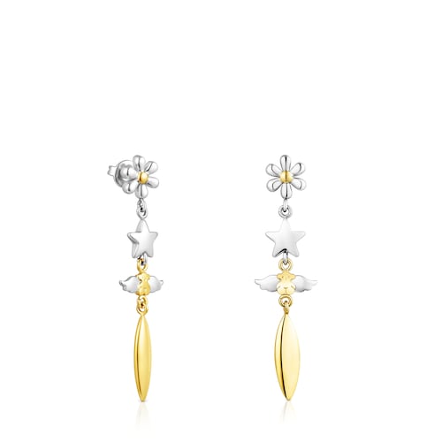 Long gold colored IP Steel Fragile Nature Earrings