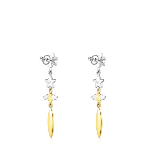 Long gold colored IP Steel Fragile Nature Earrings