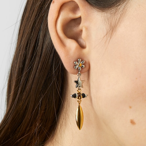 Long gold colored IP Steel Fragile Nature Earrings