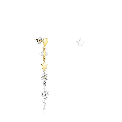 Short/long gold colored IP Steel Fragile Nature Earrings image number 0