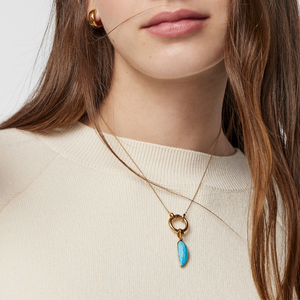 Colgante hoja con ba&ntilde;o de oro 18 kt sobre plata y magnesita Fragile Nature