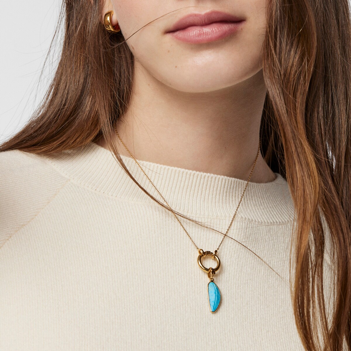 Silver Vermeil Fragile Nature leaf Pendant with Magnesite