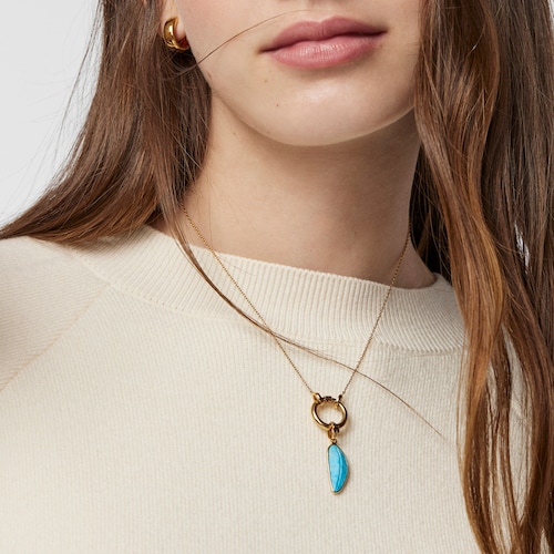 Silver Vermeil Fragile Nature leaf Pendant with Magnesite