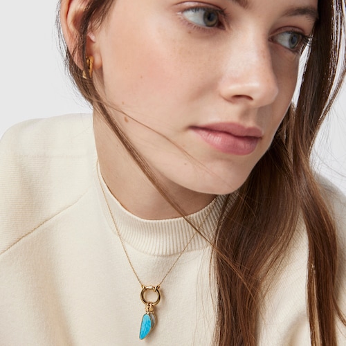 Silver Vermeil Fragile Nature leaf Pendant with Magnesite