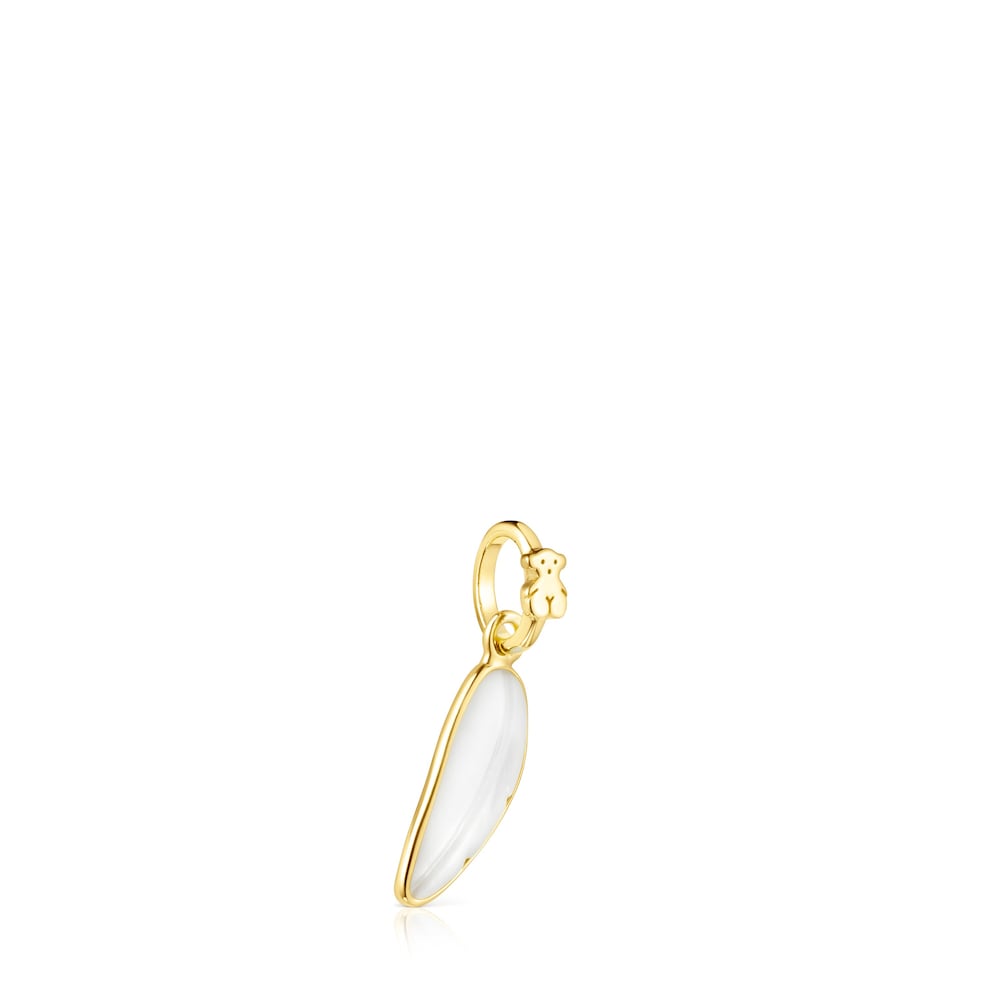 Colgante hoja con baño de oro 18 kt sobre plata y nácar Fragile Nature image number 1