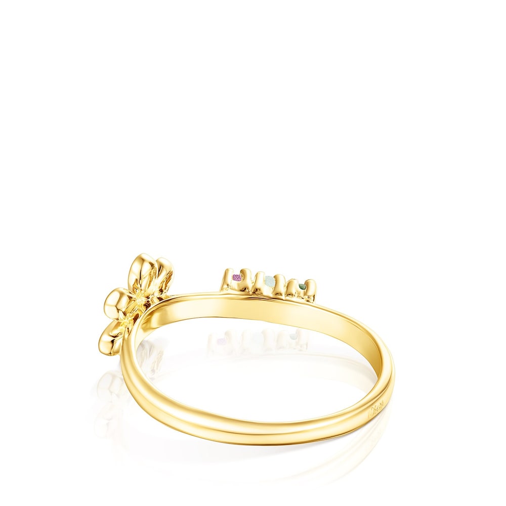 Anel Fragile Nature flor em Prata vermeil e Pedras preciosas