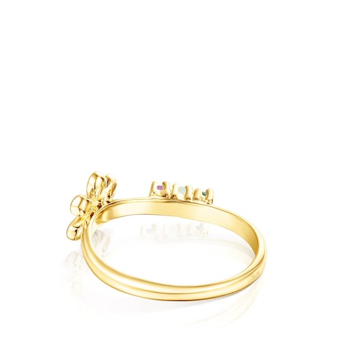 Anillo flor con ba&ntilde;o de oro 18 kt sobre plata y gemas Fragile Nature