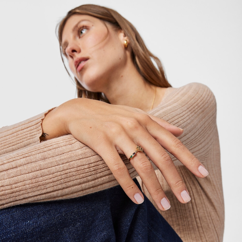 Anel Fragile Nature flor em Prata vermeil e Pedras preciosas