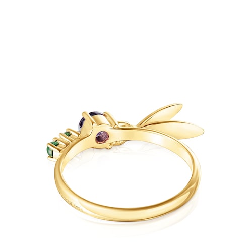 Anillo hojas de plata vermeil y gemas Fragile Nature