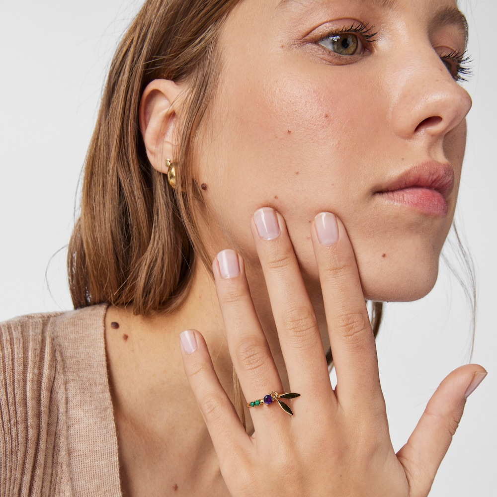 Tous Fragile Nature - Pierścionek z ż&oacute;łtego srebra Vermeil z malachitami i ametystem