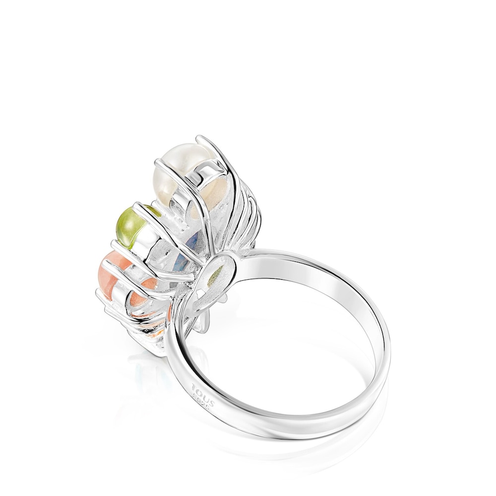 Anillo Fragile Nature roset&oacute;n de plata y gemas