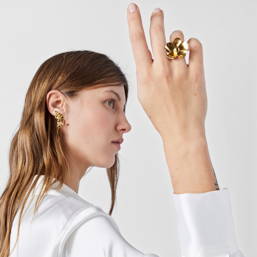 Anillo flor de plata vermeil Fragile Nature