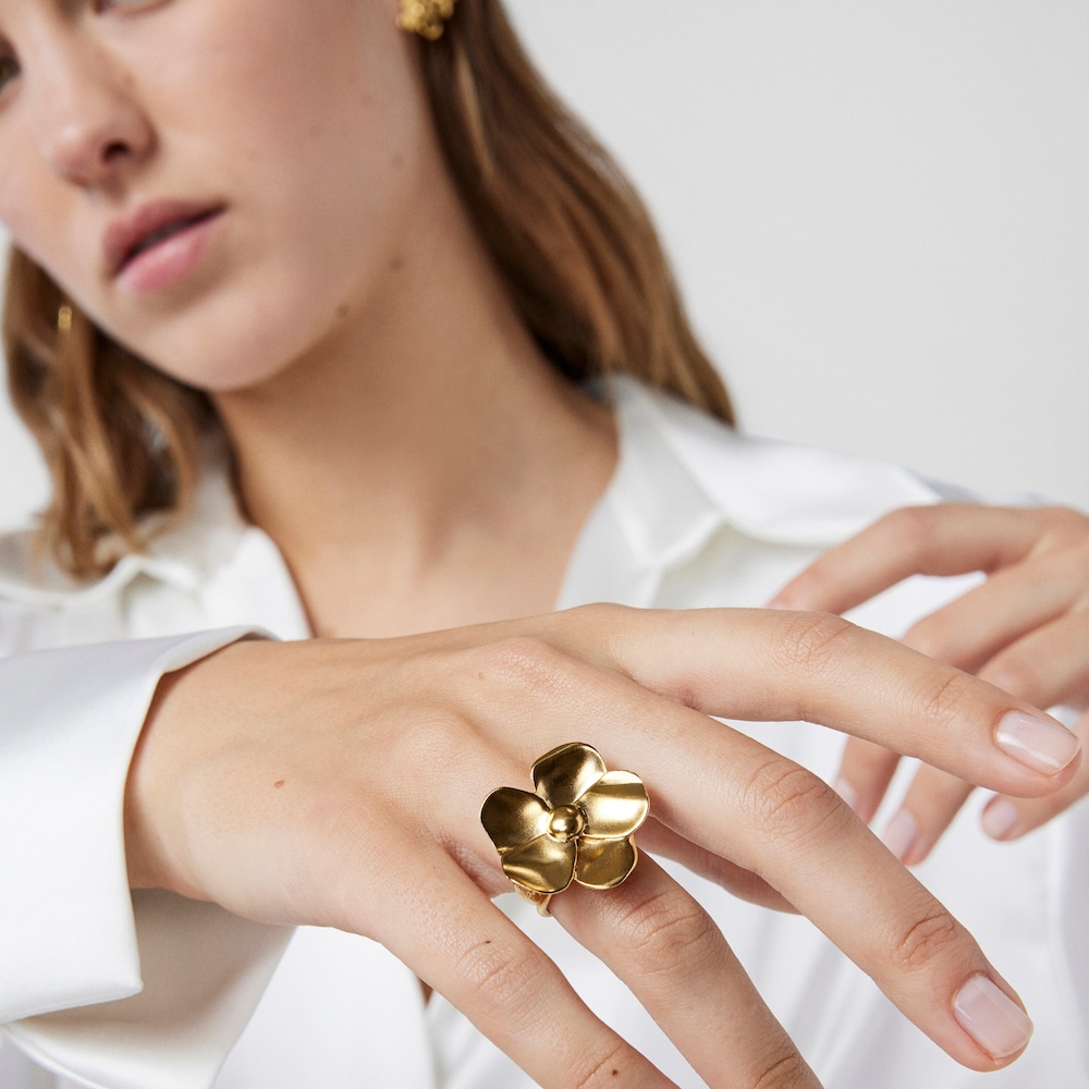 Anillo flor de plata vermeil Fragile Nature