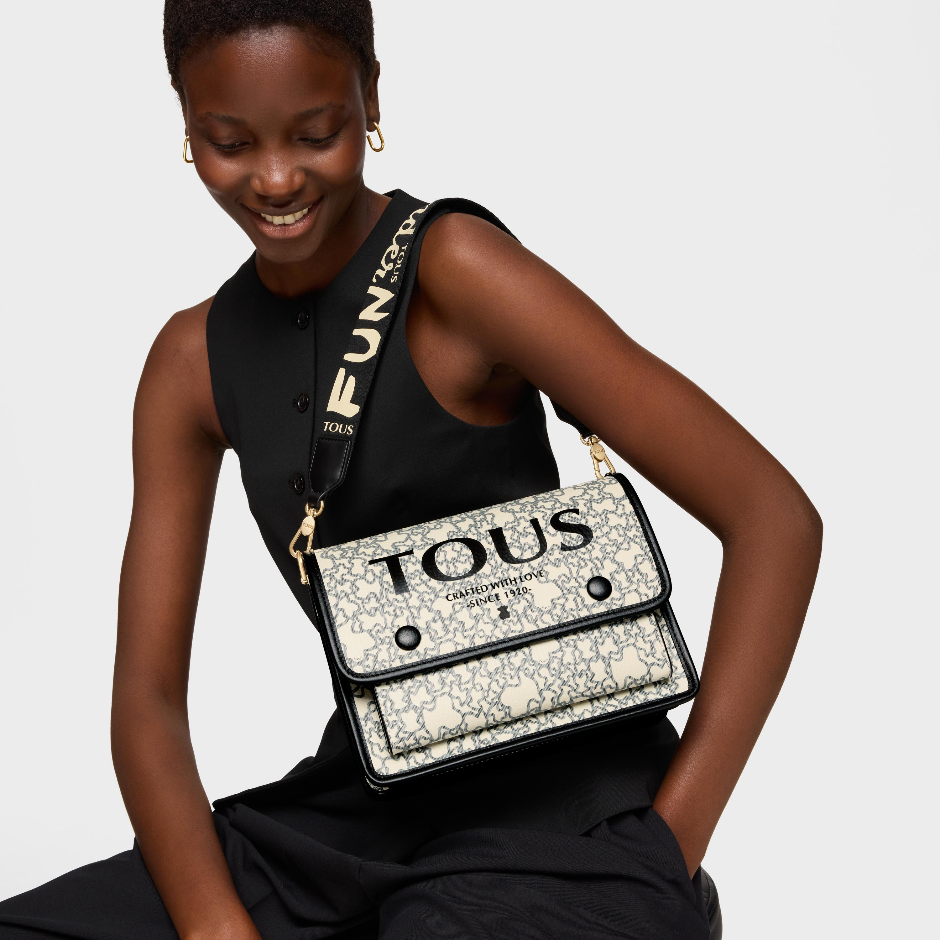 Medium beige and black Audree Kaos Mini Crossbody bag