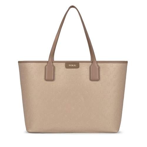 Tous Script - Torebka typu Capazo XL z płótna oraz skóry syntetycznej w kolorze beżowym image number 0