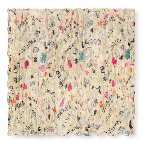Pañuelo plisado Samba de seda beige y multicolor
