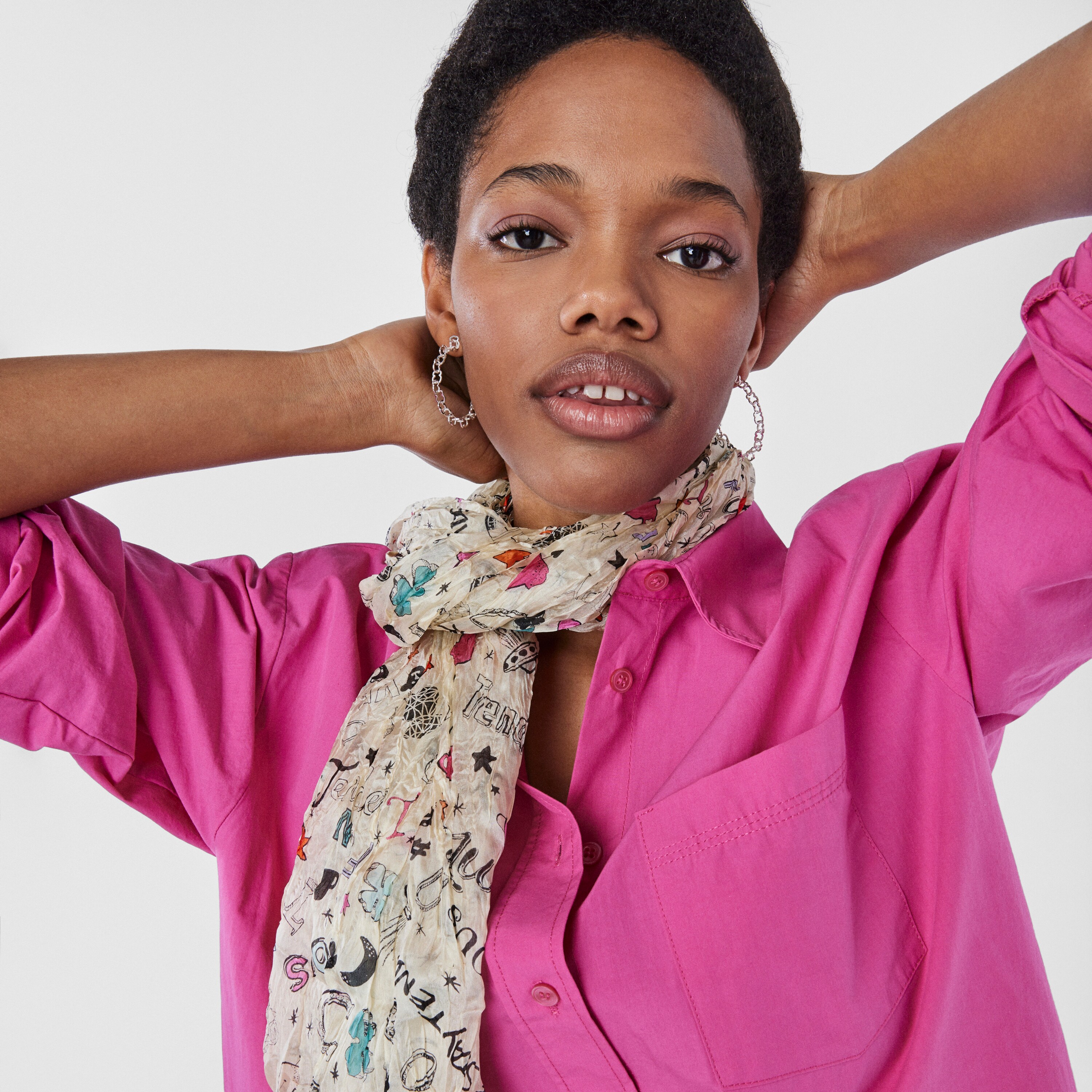 Beige and multi-colored silk Samba pleated Scarf