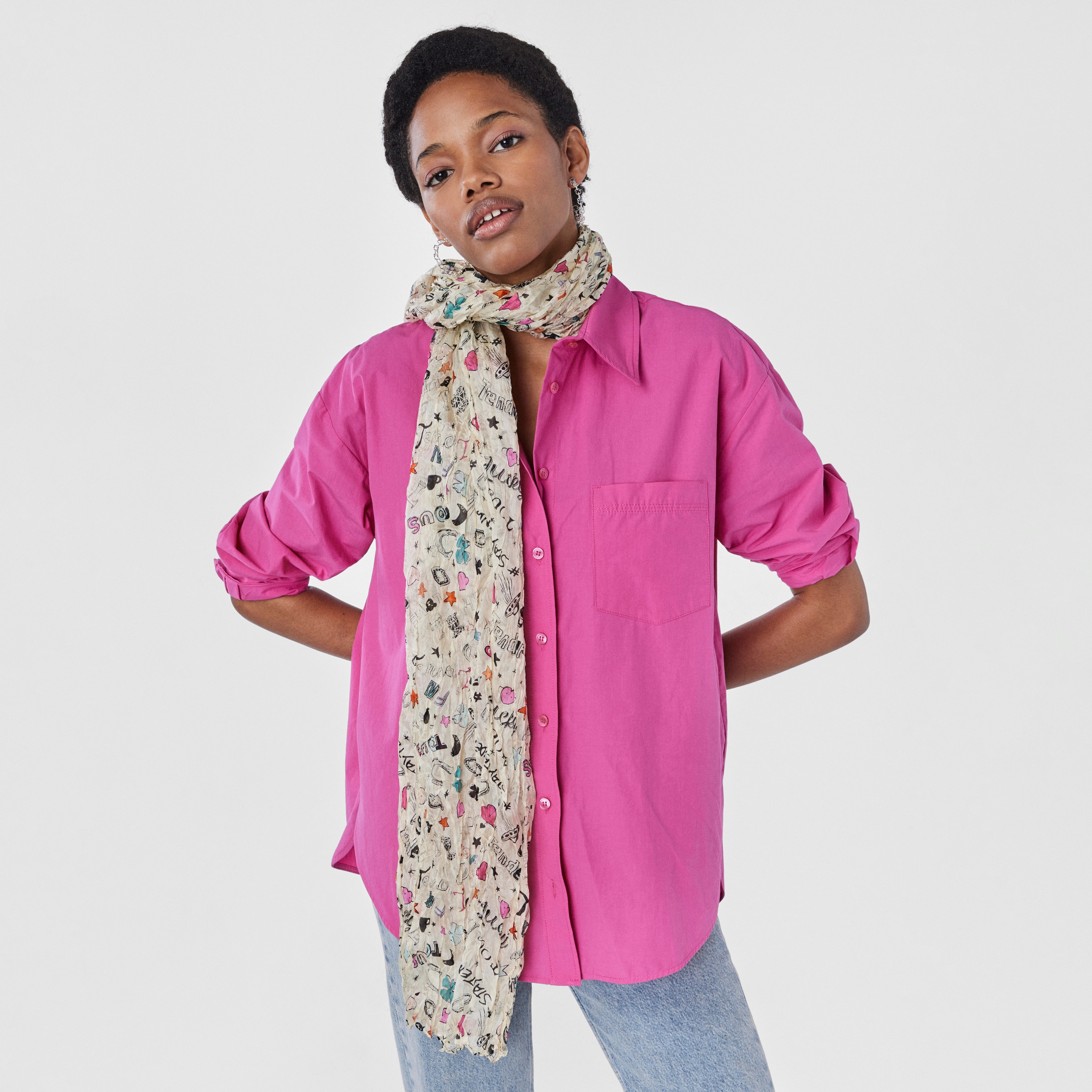 Beige and multi-colored silk Samba pleated Scarf