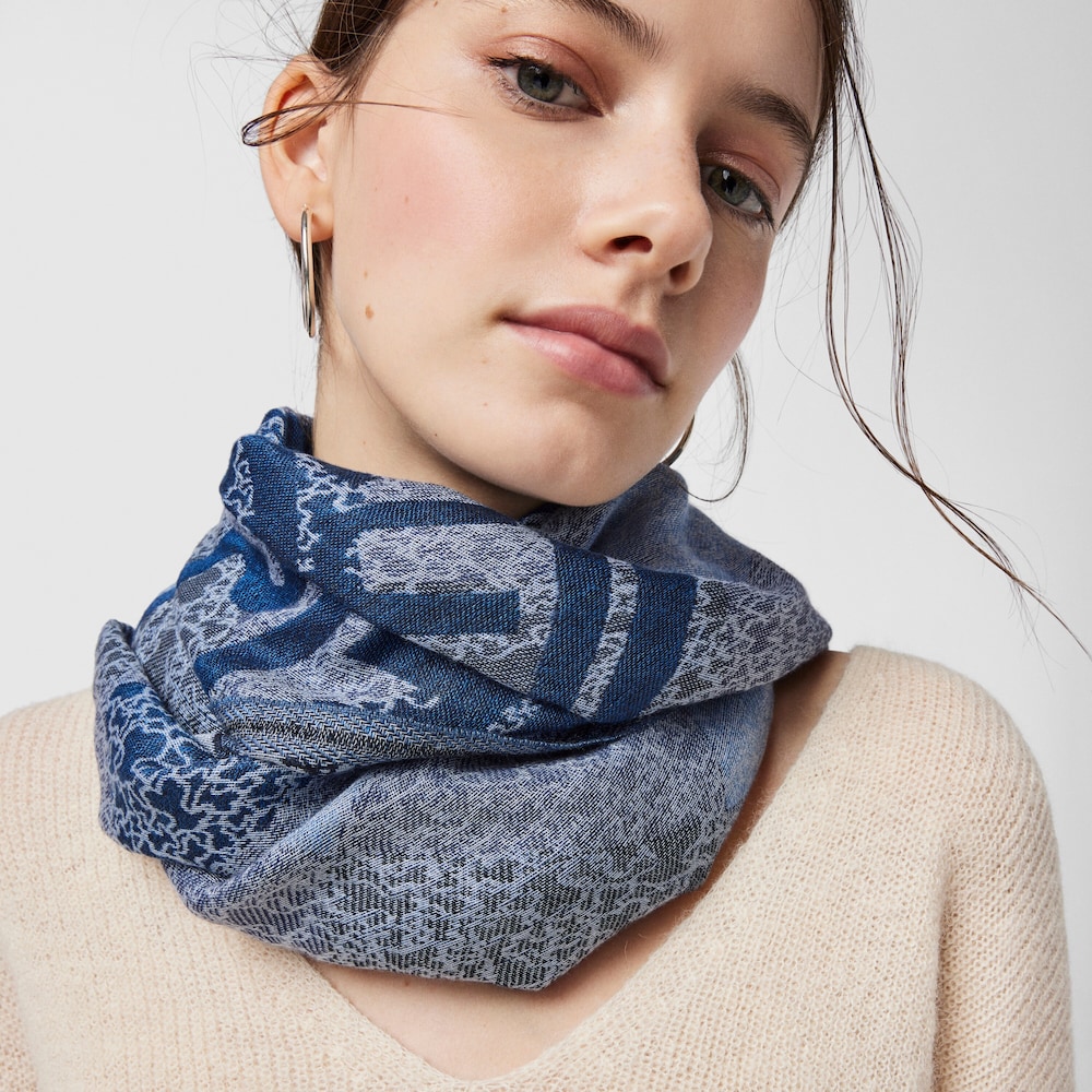 Blue jacquard Kaos Mini Stamp Foulard