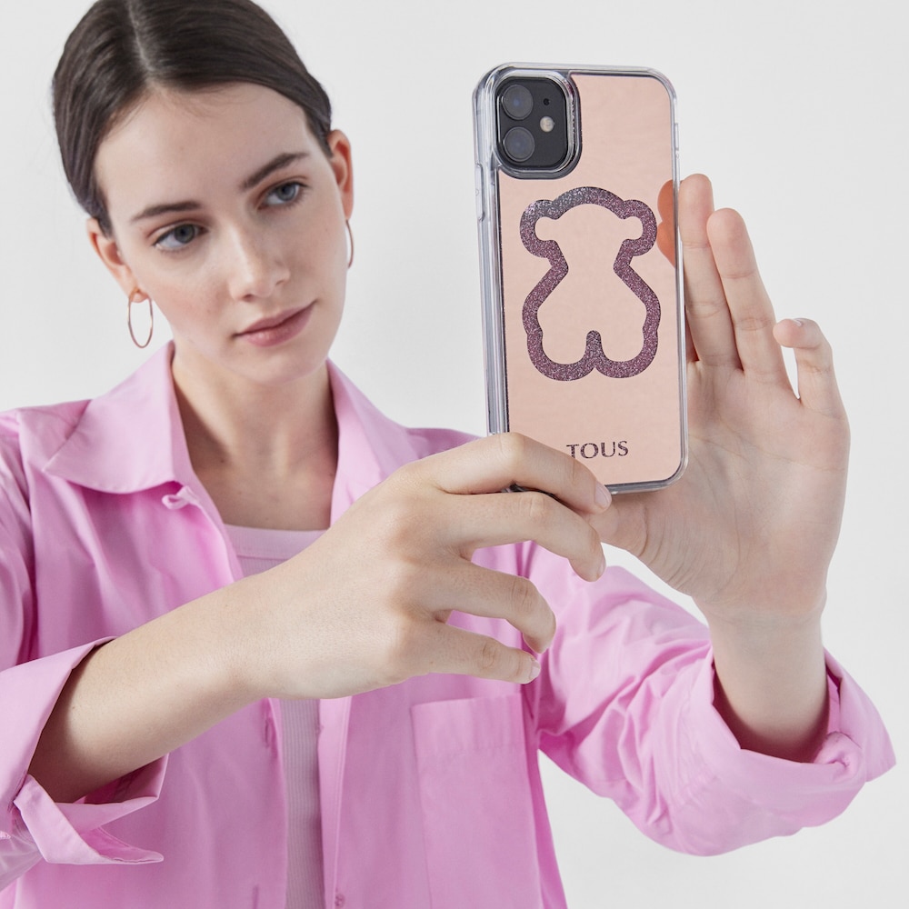 Funda de m&oacute;vil Delrey XI Glitter Mirror Bear rosa