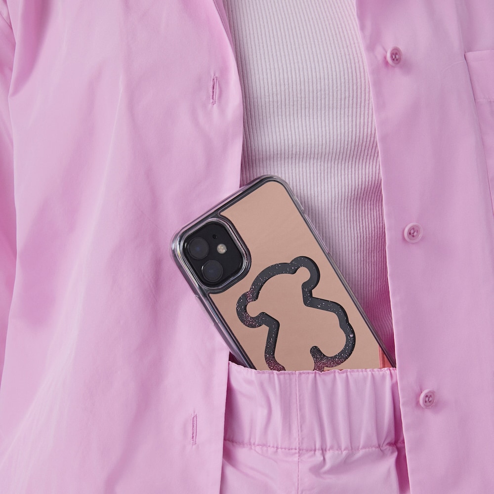 Funda de m&oacute;vil Delrey XI Glitter Mirror Bear rosa
